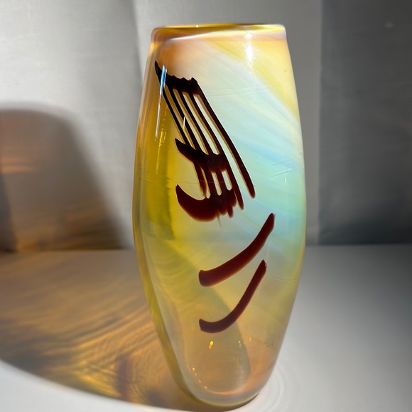 Peter Gudrunas Art Nouveau Blown Glass Vase SIGNED Rare Cadmium/Opalescent - Picture 2 of 13